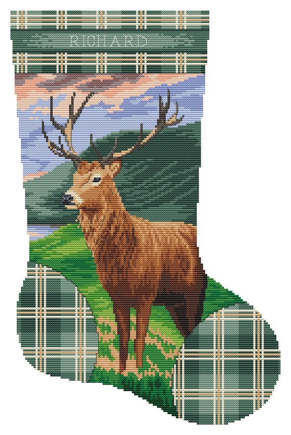 Highland Stag Christmas Stocking Cross Stitch Pattern / Christmas Cross Stitch PDF Pattern / Counted Cross Stitch Chart / Lucie Heaton