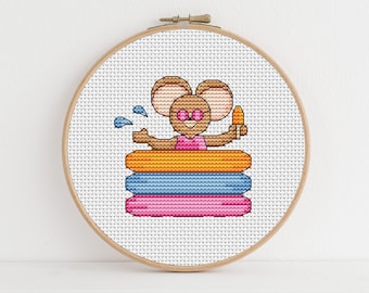 Furry Tales Paddling Pool Mouse Cross Stitch Pattern / Summer Cross Stitch/ Cross Stitch Pattern PDF Download / Lucie Heaton