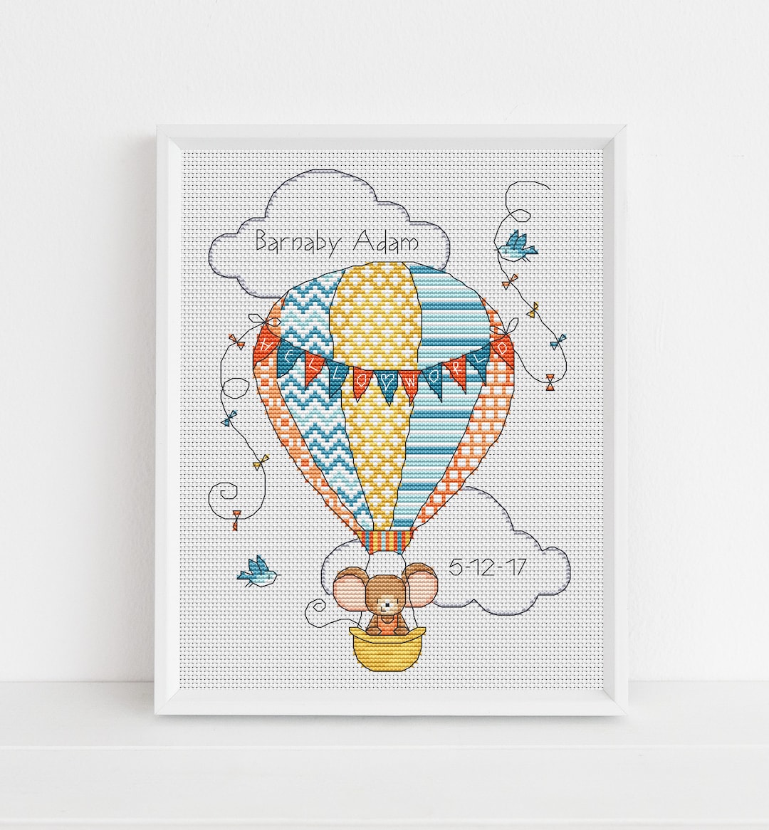 Furry Tales New Baby Hot Air Balloon Cross Stitch Pattern - Lucie