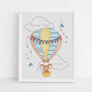 Furry Tales New Baby Hot Air Balloon Padrão de ponto cruz - Lucie Heaton - Gráfico de ponto cruz digital em PDF para download