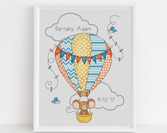 Furry Tales New Baby Hot Air Balloon Cross Stitch Pattern - Lucie Heaton - Digital PDF Counted Cross Stitch Chart Download