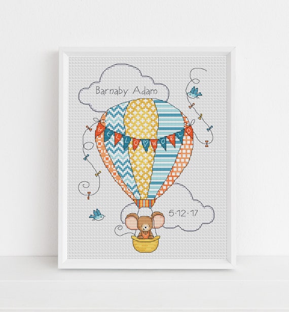 Furry Tales New Baby Hot Air Balloon Cross Stitch Pattern - Lucie Heaton - Digital PDF Counted Cross Stitch Chart Download