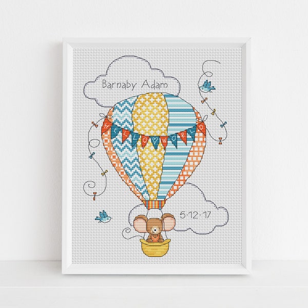 Furry Tales New Baby Hot Air Balloon Cross Stitch Pattern - Lucie Heaton - Digital PDF Counted Cross Stitch Chart Download