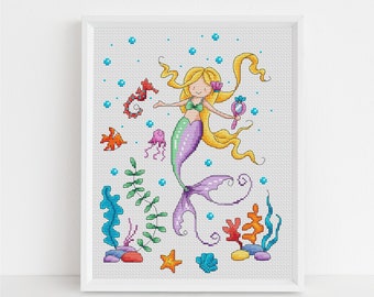 Sirena bajo el mar - Patrón de punto de cruz en PDF