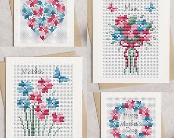 Floral Mother's Day Cards Cross Stitch Pattern - Lucie Heaton - Digital PDF Counted Cross Stitch Chart Download