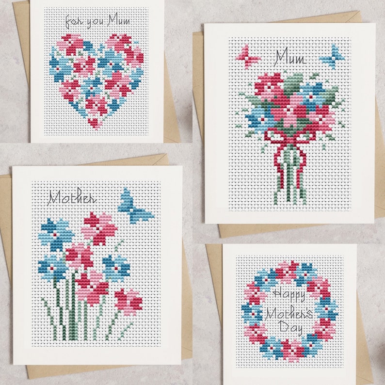 Floral Mother's Day Cards Cross Stitch Pattern Lucie Heaton Digital PDF Counted Cross Stitch Chart Download image 1