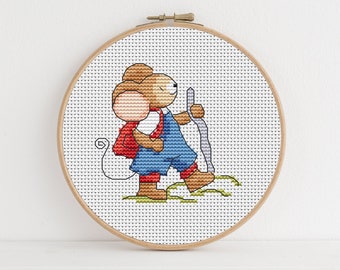 Furry Tales Hiking Mouse Cross Stitch Pattern / Walking Cross Stitch/ Mouse Cross Stitch Pattern PDF Download / Lucie Heaton