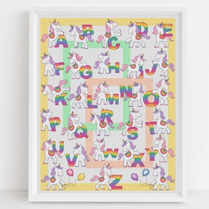 Einhorn Alphabet Kreuzstichmuster - Lucie Heaton - Digital PDF Zählmuster Zählvorlage