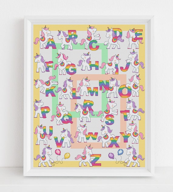 Unicorn Alphabet Cross Stitch Pattern - Lucie Heaton - Digital PDF Counted Cross Stitch Chart Download