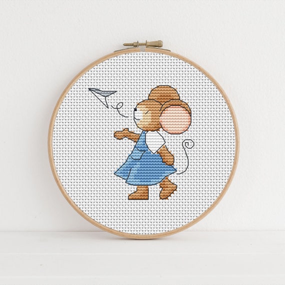 Furry Tales Paper Plane Mouse / PDF Cross Stitch Pattern / Lucie Heaton