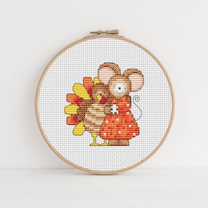 Furry Tales Thanksgiving Mouse - Cross Stitch Pattern - Lucie Heaton - Digital PDF Counted Cross Stitch Chart Download