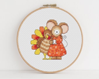 Furry Tales Thanksgiving Mouse - Cross Stitch Pattern - Lucie Heaton - Digital PDF Counted Cross Stitch Chart Download