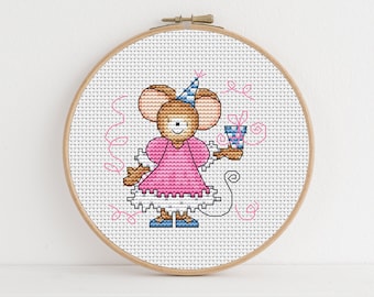 Furry Tales Party Mouse Cross Stitch Pattern / PDF Cross Stitch Pattern / Lucie Heaton