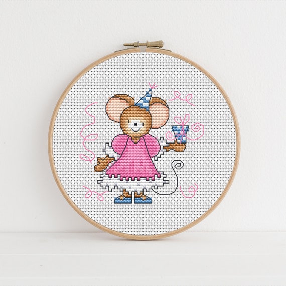 Furry Tales Party Mouse Cross Stitch Pattern / PDF Cross Stitch Pattern / Lucie Heaton