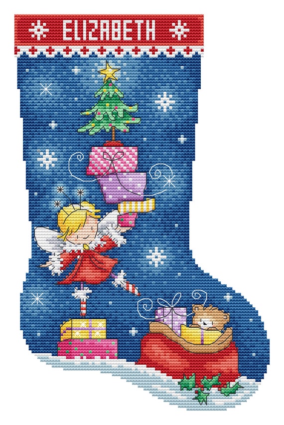 Fairy Christmas Stocking - Small Cross Stitch Pattern - Lucie Heaton - Digital PDF Counted Cross Stitch Chart Download