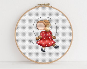 Furry Tales Skipping Mouse Cross Stitch Pattern / Sports Cross Stitch/ Mouse Cross Stitch Pattern PDF Download / Lucie Heaton