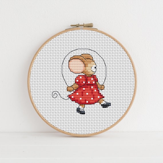 Furry Tales Skipping Mouse Cross Stitch Pattern / Sports Cross Stitch/ Mouse Cross Stitch Pattern PDF Download / Lucie Heaton