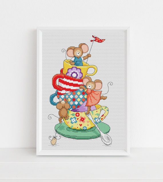 Furry Tales - Tea Party Mouse / PDF Cross Stitch Pattern / Lucie Heaton