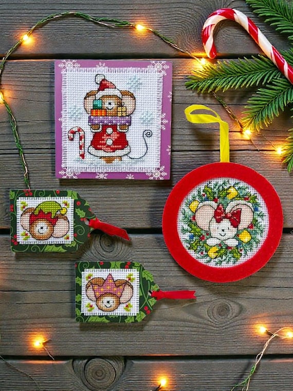 Cross Stitch KIT, Christmas Card, Ornament & Gift Tags Set– Furry Tales by Lucie Heaton