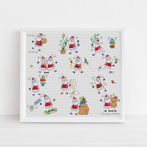 Padrão de ponto cruz com motivos de cartão de Natal de Papai Noel bobo por Lucie Heaton, gráfico de ponto cruz contado em PDF para download