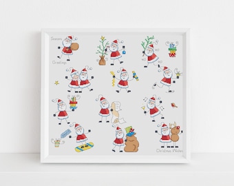 Silly Santa Christmas Card Motifs Cross Stitch Pattern by Lucie Heaton, PDF Counted Cross Stitch Chart Download
