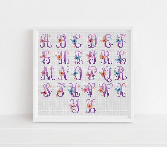 Butterflies Alphabet and Numbers Cross Stitch Pattern - Lucie Heaton - Digital PDF Counted Cross Stitch Chart Download