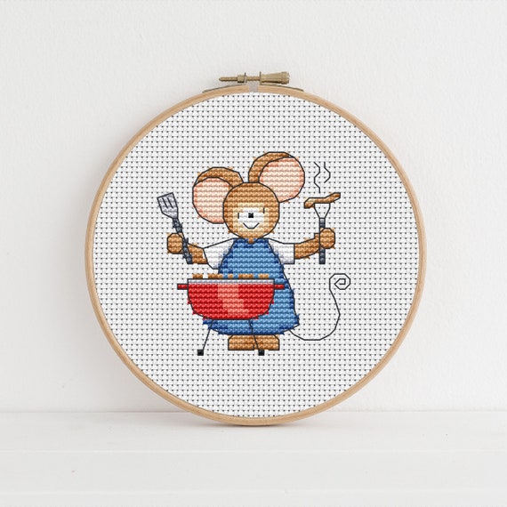 Furry Tales BBQ Mouse Cross Stitch Pattern / Barbecue Cross Stitch/ BBQ Cross Stitch Pattern PDF Download / Lucie Heaton