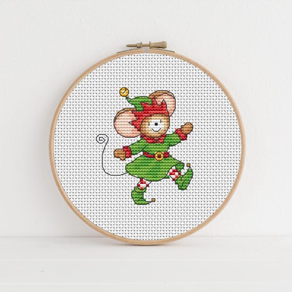 Christmas Elf Girl Mouse Cross Stitch Pattern, Furry Tales by Lucie Heaton (PDF Download)