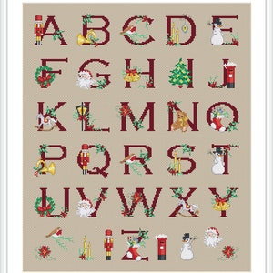 Padrão de ponto cruz do alfabeto de Natal por Lucie Heaton, PDF Gráfico de ponto cruz contado para download