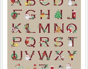 Christmas Alphabet Cross Stitch Pattern by Lucie Heaton, PDF Counted Cross Stitch Chart Download