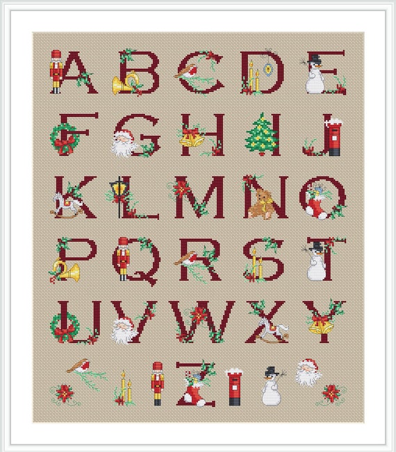 Christmas Alphabet Cross Stitch Pattern by Lucie Heaton, PDF Counted Cross Stitch Chart Download