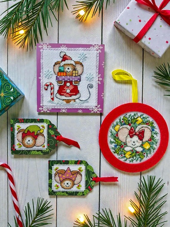 Cross Stitch KIT, Christmas Card, Ornament & Gift Tags Set– Furry Tales by Lucie Heaton