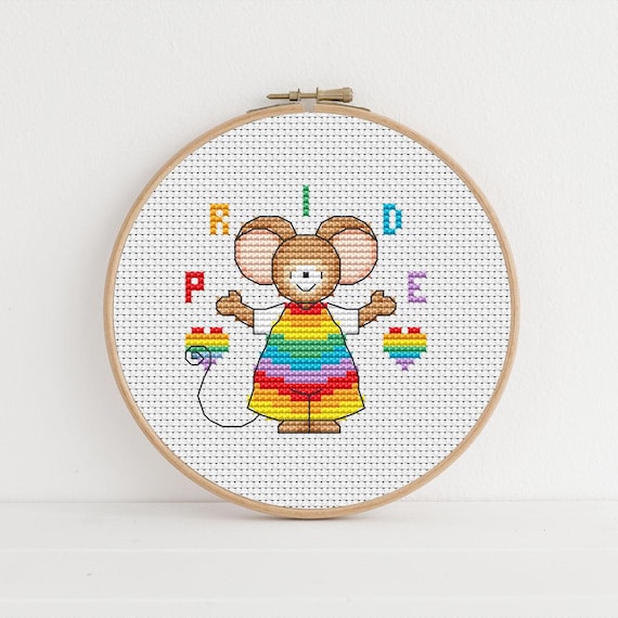 Furry Tales LGBTQ Pride Mouse, Cross Stitch Pattern by Lucie Heaton, PDF Counted Cross Stitch Chart Download