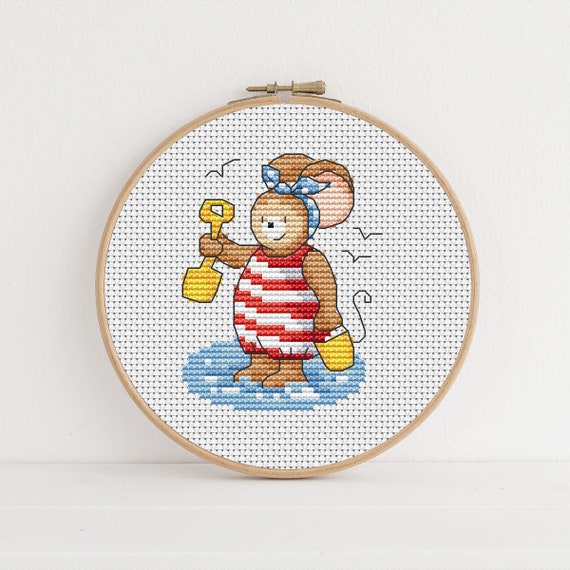 Furry Tales Beach Mouse Cross Stitch Pattern / Beach Cross Stitch/ Seaside Cross Stitch Pattern PDF Download / Lucie Heaton