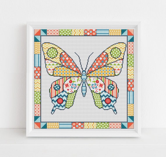 Patchwork Butterfly PDF Cross Stitch Pattern -  Lucie Heaton