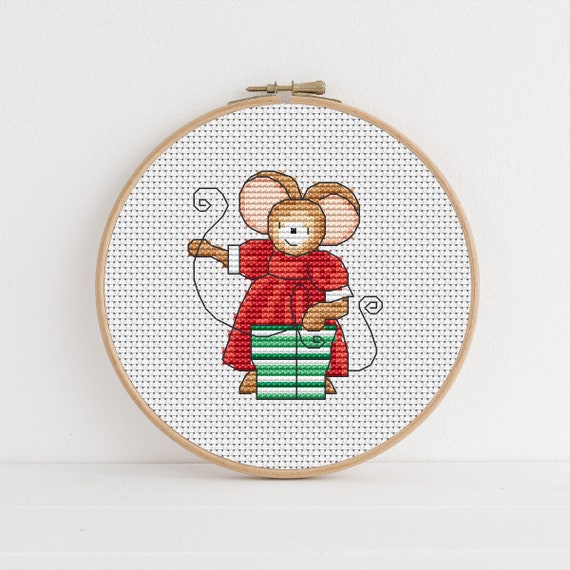Furry Tales Gift Wrapping Mouse - Christmas Cross Stitch Pattern - Lucie Heaton - Digital PDF Counted Cross Stitch Chart Download