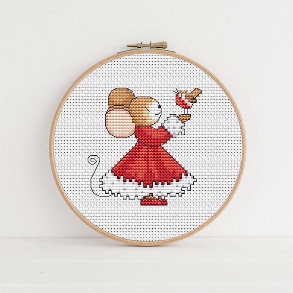 Furry Tales Christmas Robin Mouse - Cross Stitch Pattern - Lucie Heaton - Digital PDF Counted Cross Stitch Chart Download