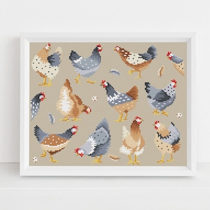 Chickens Modern Cross Stitch Sampler Lucie Heaton Digital PDF Counted Cross Stitch Chart Download image 1