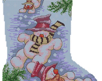 Snowmen Christmas Stocking Cross Stitch Pattern - Lucie Heaton - Digital PDF Counted Cross Stitch Chart Download