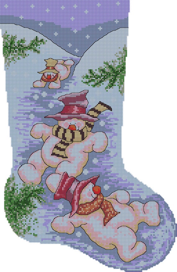 Snowmen Christmas Stocking Cross Stitch Pattern - Lucie Heaton - Digital PDF Counted Cross Stitch Chart Download