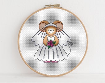 Furry Tales Bride Mouse, Wedding Cross Stitch Pattern by Lucie Heaton,  PDF Counted Cross Stitch Chart Download