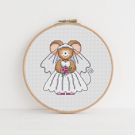 Furry Tales Bride Mouse, Wedding Cross Stitch Pattern by Lucie Heaton,  PDF Counted Cross Stitch Chart Download
