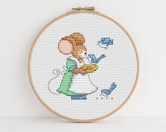 Furry Tales - Feed The Birds Mouse / PDF Cross Stitch Pattern / Lucie Heaton