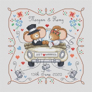 Furry Tales Just Married Wedding Sampler Cross Stitch Pattern Lucie Heaton Digital PDF Counted Cross Stitch Chart Download image 2