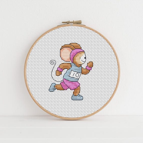 Furry Tales Runner Mouse, Cross Stitch Pattern by Lucie Heaton, PDF Counted Cross Stitch Chart Download