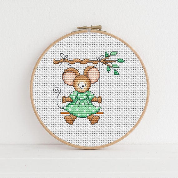 Furry Tales Swinging Mouse Cross Stitch Pattern PDF Lucie Heaton