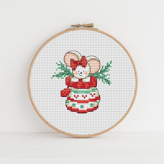 Furry Tales Christmas Flossie Mouse - Cross Stitch Pattern - Lucie Heaton - Digital PDF Counted Cross Stitch Chart Download