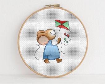 Furry Tales Kite Mouse / PDF Cross Stitch Pattern / Lucie Heaton