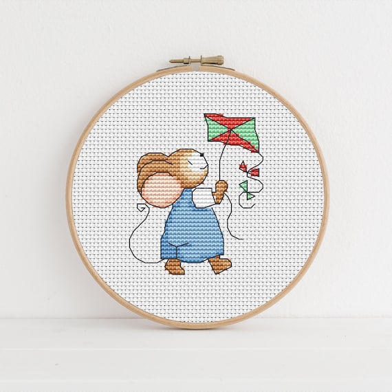 Furry Tales Kite Mouse / PDF Cross Stitch Pattern / Lucie Heaton