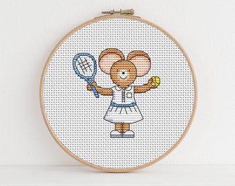 Furry Tales Tennis Mouse Cross Stitch Pattern / Sports Cross Stitch/ Mouse Cross Stitch Pattern PDF Download / Lucie Heaton